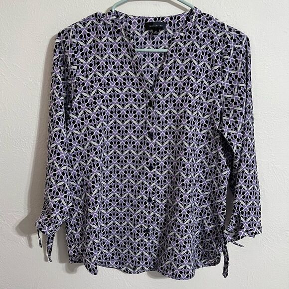 The Limited Button down blouse in purple, black & white floral print, size XS - Picture 1 of 4